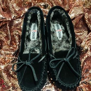 New leather faux fur moccasins
